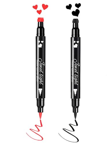 Go Ho 2 PCS Waterproof Liquid Eyeliner Stamps Double-side Black&Red Smudge-proof Eye Liner Heart Stamp Eyeliner for Halloween Costumes Makeup Long-lasting Love Tattoo Tools