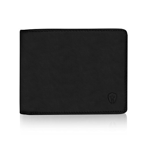 2 ID Window RFID Wallet for Men, Bifold Top Flip, Extra Capacity Travel Wallet (Charcoal Black - Distressed Leather, Medium)