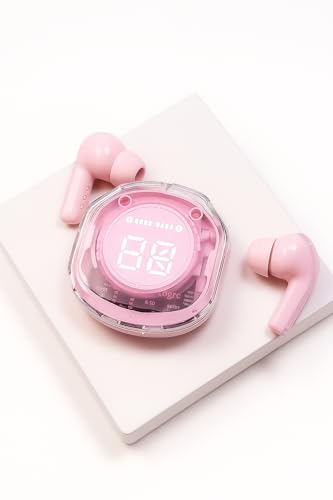 Image of LED Display Wireless Earbuds | Black | Bluetooth 5.0 | Dual Mic ENC Noise Cancelling | Gaming Mode | Touch Controls | Long Battery Life | in-Ear Design | (Ultra PRO) (Pink)