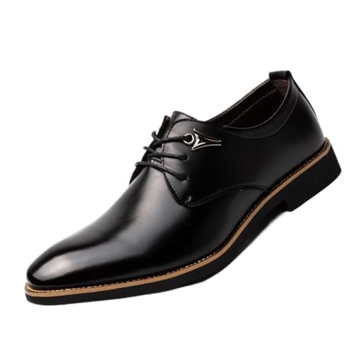 Men's Leather Shoes Men's Shoes Black Casual Leather Shoes Formal Business Pointed Lace-up(Black,44)