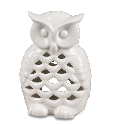 formano Photophore en porcelaine émaillée en forme de chouette - 12 cm - Blanc - Photophore décoratif - Avec percée - Pour salon, jardin, terrasse - Idée...
