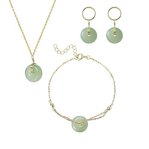 Collar circular de jade de 3 piezas en plata 925 y juego de pendientes artesanales