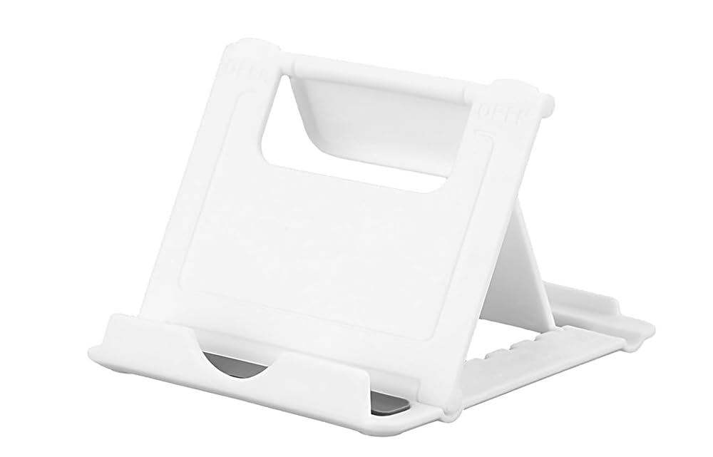 DUXIAOSHACell Phone Stand, Universal Foldable Tablet Stand Multi-angle Pocket Desktop Holder Cradle for Mobile eReader eBook Video-Calls Office Home Kitchen or Travel (White)