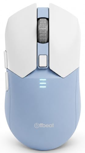 Image of Offbeat Ivy Wireless Gaming Mouse Bluetooth 5.2, 2.4GHz Triple Mode, Rechargeable 5000 DPI, 1000Hz Polling Rate, 6D Buttons, 600mAh Battery, Silent Click, Gaming Mouse for PC & Laptop - White Blue