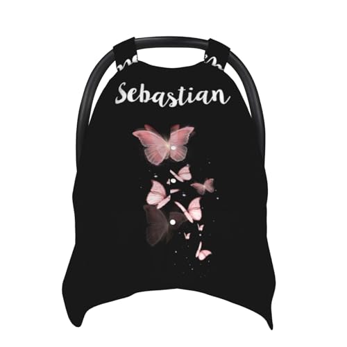 Personalized Baby Car Seat Canopy for Babies with Name, Custom Stroller Car Seat Covers for Girls, Minky Nursing Carseat Cover for Breastfeeding, Car Seat Canopies for Newborn (Butterfly Black)
