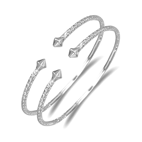 Smooth Pyramid Ends .925 Sterling Silver West Indian Bangles 28.0 Grams, 1 pair