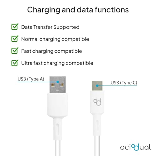 OcioDual USB Type C 1 m 6A 148BA Cable White Charging Cable and Data Cable Quick Fast Charge Cable for Mobile Phones Smartphones Tablets - Image 3