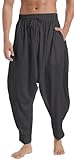 GUDEUBAI Mens Casual Harem Pants Baggy Elastic Drawstring Waist Aladdin Hippie Pant (Large, A-Dark Gray)