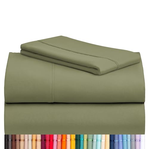 Image of LuxClub 3 PC Sheet Bed Sheets Deep Pockets 18 inch Eco Friendly Wrinkle Free-Kids-Fitted Sheets Machine Washable Hotel Bedding Silky Soft - Olive Twin