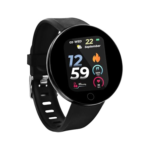 Image of Bouncefit M I D18 Round Fitness Band Smart Watch for Men, Women, Boys, Girls, Kids - Single Touch Interface, Water Resistant, Workout Modes, Quick Charge Sports Smartwatch - Black HH