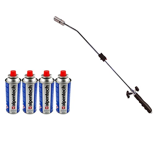 ALPENTECH - Désherbeur Thermique Écologique à Gaz Butane avec 4 Recharges Incluses | Lance 80cm | Allumage Piézo | Polyvalent pour Jardin, Pavés, Barbecue.