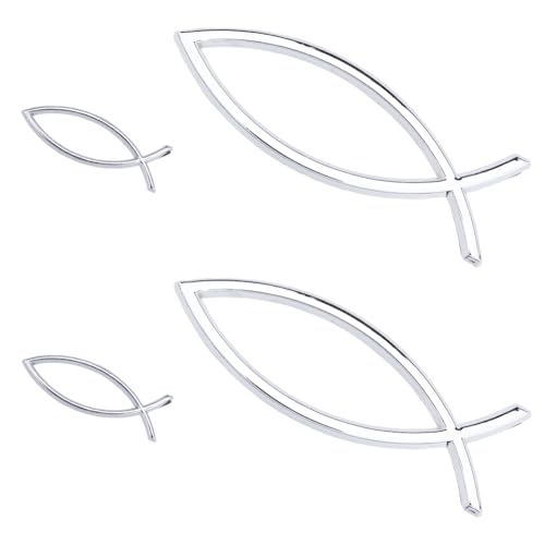 SUPERFINDINGS 4 piezas 2 diseños pegatinas de peces cristianos de plástico cristiano peces pegatinas hueco emblemas emblema de pez de fe pegatinas para coche, camiones, paredes, ventanas, decoración