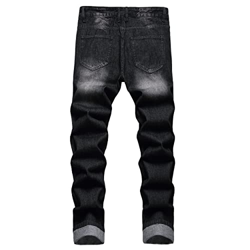 Image of Men's Ripped Slim Fit Jeans Straight Leg Denim Pants