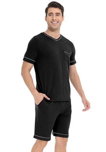 WiWi Viscose from Bamboo Loose Comfy Pajamas Set for Men Soft Summer Short Sleeve Sleepwear S-XXL3