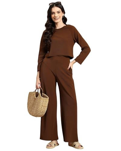 Image of Women's 2 Piece Co-ord Set with Half Sleeve Top and Wide Leg Pajama Pants Tracksuit for Casual, Travel, Gym, Sleepwear, Office and Daily Wear