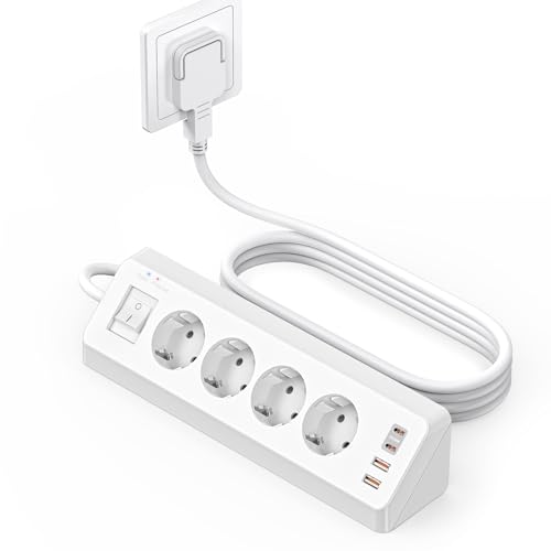 Prise d'angle 4 Compartiments avec USB C(PD 20W), SUDEERY multiprise 8 en 1 4 Prises USB Multiples avec Interrupteur, multiprise avec Protection Contre Les surtensions...