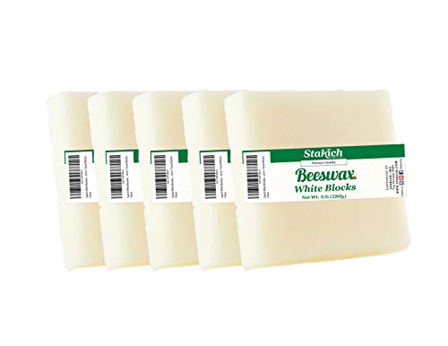 Stakich White Beeswax Blocks - Natural, Cosmetic Grade - 5 Pound (in 1 Pound Blocks)