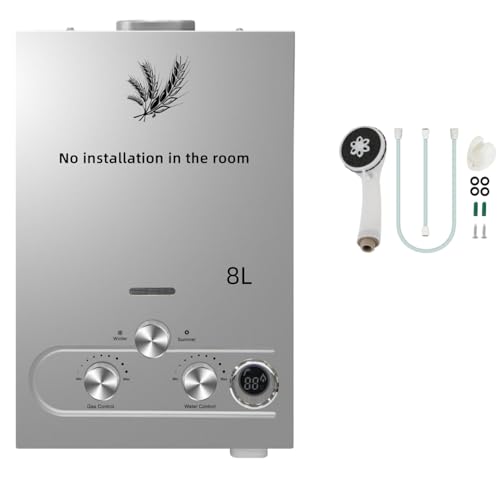 Furvveerr Chauffe-Eau à Gaz Instantané 8L,GPL au Butane Propane Chauffe Eau Gaz avec Modes Hiver et Eté,Protection Contre La Surchauffe,Couleur Argent,pour...