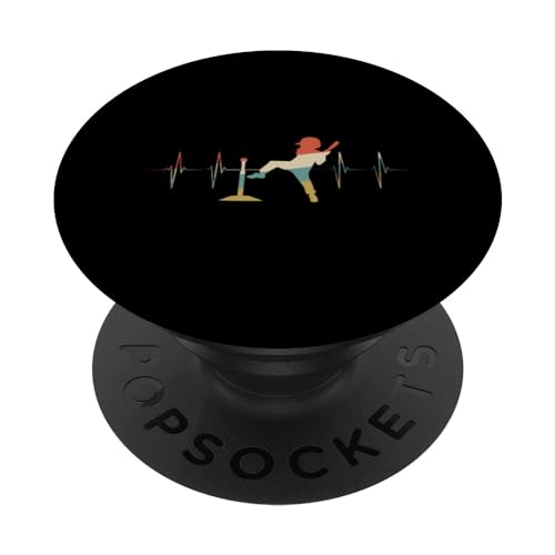 Tee-Ball Heartbeat Retro ECG EKG Sportsman PopSockets Swappable PopGrip, Black