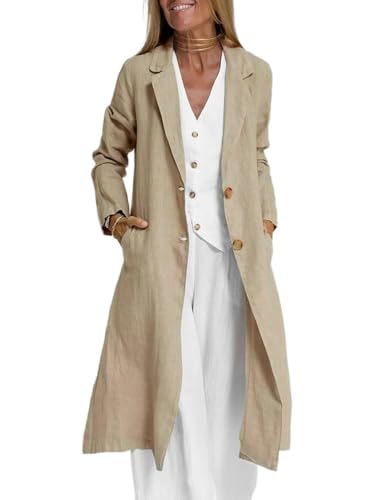 IDEALSANXUN Womens Long Linen Blazer Jackets Casual Lightweight Trench Coat3