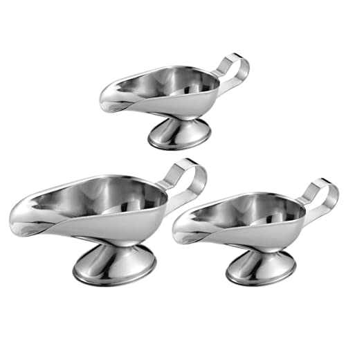HAKIDZEL Stainless Steel Sauce Set of 3 Gravy Boats Silver Dressing Boat Sauce Dish Bowl