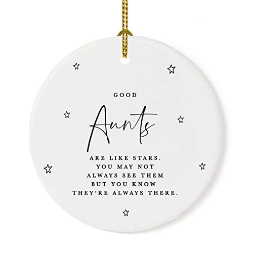 Andaz Press Round Ceramic Porcelain Christmas Ornament Collectible Aunt Auntie Gift, Amazing Aunts are Like Stars. You May Not Always See Them But You Know They're Always There., 1-Pack Aunt Ornament