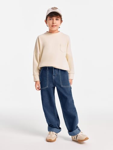 Haloumoning Boys Baggy Jeans Kids Elastic Waist Wide Leg Denim Pants with Pockets 4-14 Years2