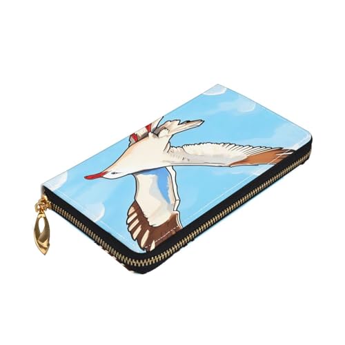 TYUMHFlying Seagulls Leather long clutch wallet with 12 card slots and 3 full pockets for cash, designed for fashionable women.3