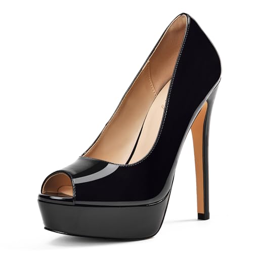 Image of Elisabet Tang Women's Platform High Heels Pumps Shoes Peep Toe 5.5 inch Stilettos Slip On for Dress Wedding Party Prom