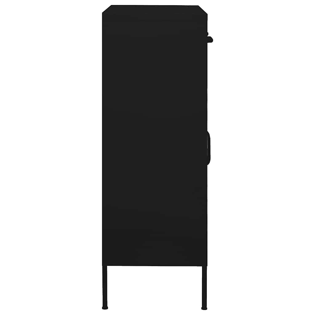 Lagerschrank Stahl Schwarz 80x35x101,5 cm mit 2 einstellbaren Einlegeböden, Türen, Stellfüßen, Mehrzweckschrank für Büro Wohnzimmer Flur und Küche mit stabilem Stauraum
