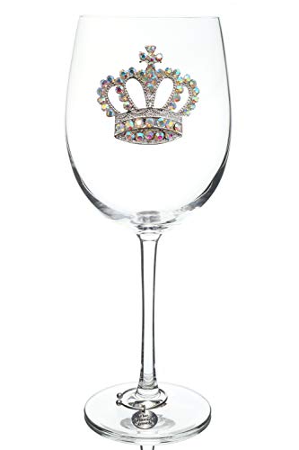 THE QUEENS' JEWELS Aurora Borealis Crown Jeweled Stemmed Wine Glass - Unique Gift