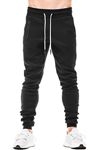 Susclude Calça de ginástica masculina skinny com cordão e bolsos, Preto, Large