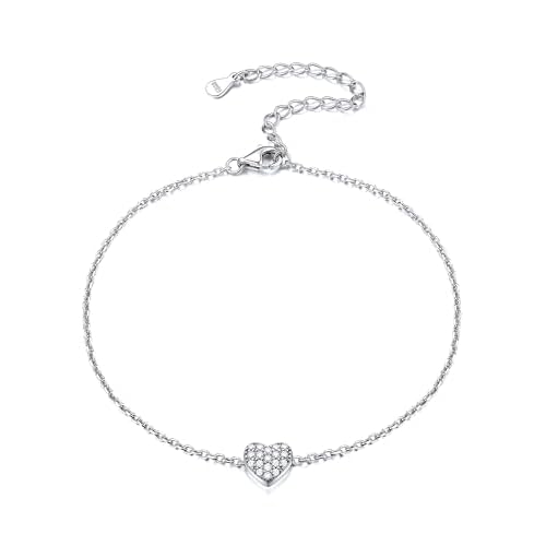 ChicSilver Personalized 925 Sterling Silver Tiny Heart/Moon/Star/Sun/Dot/Triangle Anklets Simple Dainty Foot Jewelry for Women, Silver/Gold Plated/Ros