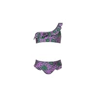 Goldenpoint Bambina Bikini Set Costume Peonia Arborea con Brassière Monospalla e Slip con Ruches sulla Sgambatura in Microfibra Soft Touch Fantasia Floreale