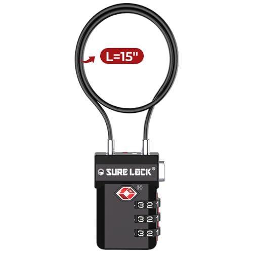 SURE LOCK TSA Compatible Travel Luggage Locks, Inspection Indicator, Easy Read Dials (Extra Long Cable)