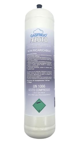 GASFRIGO - BOMBOLA CARTUCCIA DI AZOTO DA 1 LT -110 BAR - PER PRESSATURA LAVAGGIO IMPIANTI - NOTA E' UN PRODOTTO PROFESSIONALE