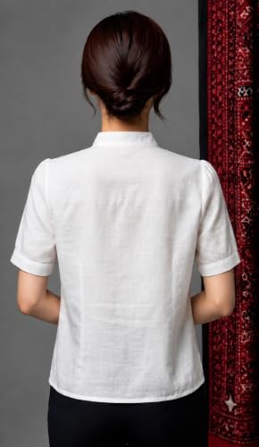 Image of Shirt for Women Printed Casual V-Neck Button Down Short Sleeve Blouse Crop Top, Stylish Collared, Formal, Trendy