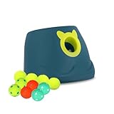 WIGGLYTAIL Automatic Ball Launcher for Dogs, Dog Fetch Ball Thrower Launcher, 4 Adjustable Distances, Interactive Pet Self Playing for Small Dogs and Puppies with 10 Balls (2 inches)