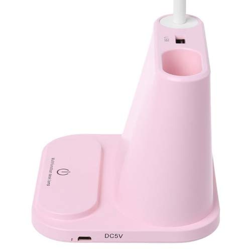 Luminária LED Carregador Celular USB Com Porta Lápis (rosa)