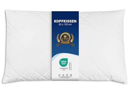 ZOLLNER Komfortables Kopfkissen - 65x100 cm - mit Reißverschluss – Individuell anpassbare Füllung aus Synthetikfasern - bis 95°C waschbar - Bezug aus Baumwollmischung - Hotelqualität