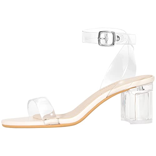 Image of Women's Strappy Clear Chunky Clear Block Low Heeled Sandals 2 Inches Open Toe Ankle Strap High Heel Dress Sandals Daily Work Party Sandal Shoes