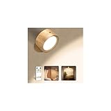 AMETHEUS LED Wall Mounted Lights, Rechargeable Wall Sconces Lamp, 3 Color Temps & Remote and Touch, 360°Rotation Dimmable Cordless Wall Light for Study Bedroom Reading Bedside(Wood, 1 Pack)