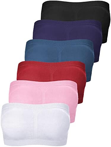 6 Pack Strapless Bra for Women, Padded Seamless Bandeau Bra with Support Wire Free Tube Top Non Slip Bralette for Women Girls (Elegant Colors, XXL)
