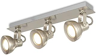 KARMIQI Ceiling Spotlights Brushed Nickel LED Spotlight Rotatable 3 Ceiling Spotlight with 3 x 4W GU10 Bulbs Indoor Ceiling Spots for Kitchen Living Room Bedroom Corridor