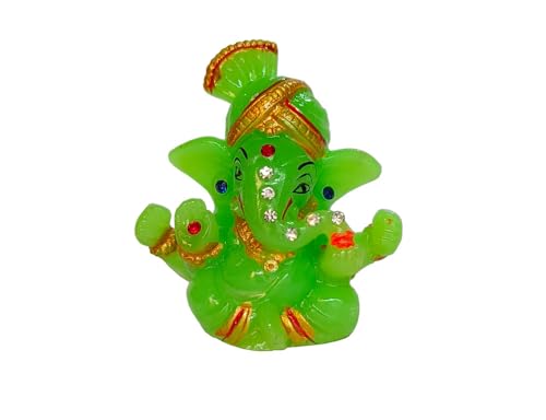 Sahishnu Online & Marketing Small Ganesha Statue,Green Ganesha Idol,Mini Lord Ganesha,Mini for Home/Car Decor, Green (Pheta)
