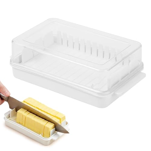 Butterschneidebox mit Deckel, 16,5 x 9,5 cm, enthält 250 g Butter, transparenter Deckel, passt perfekt in den Kühlschrank, spülmaschinenfest, ideal für handgemachte Butter (weiß)