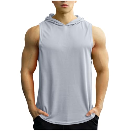 Mens Tank Top Lightweight Sleeveless Hoodie Muscle T-Shirt Summer Casual Cut Off Shirt Workout Running Gym Breathable Tee