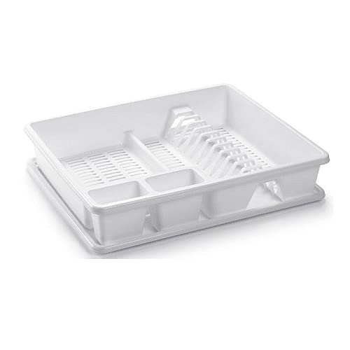 CABLEPELADO Escurreplato de plastico, Escurridor de Platos, Escurridor Fregadero 2 módulos, con Bandeja Anti-Goteo, Plástico, 49 cm de Ancho x 39 cm de Fondo x 10 cm de Altura, Blanco