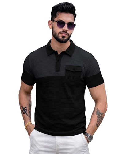 Image of EYEBOGLER Premium Textured Self-Design Half Sleeve Collar Polo T-Shirt for Men || Packs Also Available