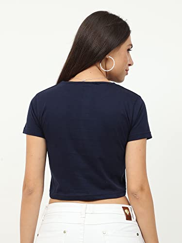 Image of FLEXIMAA Women's Cotton Plain Round Neck Half Sleeve Crop Top